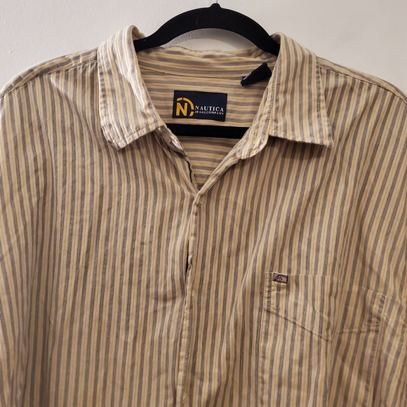 Nautica Mens Tan Navy Striped ButtonDown Shirt XXL - Picture 4 of 9